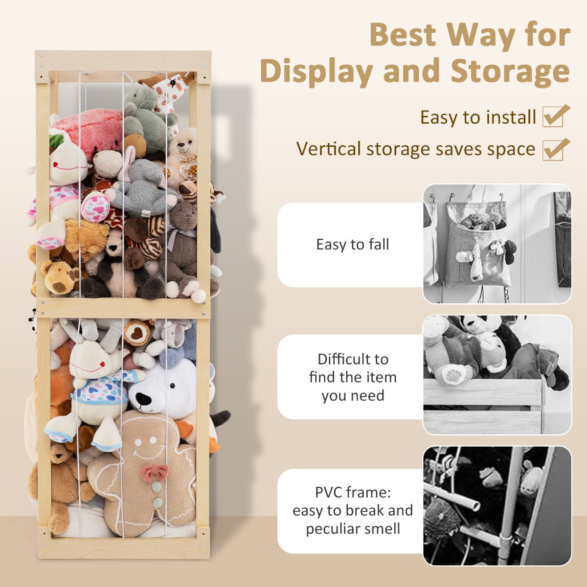 300L Large Space-saving Stuffed Toy Storage-Natural