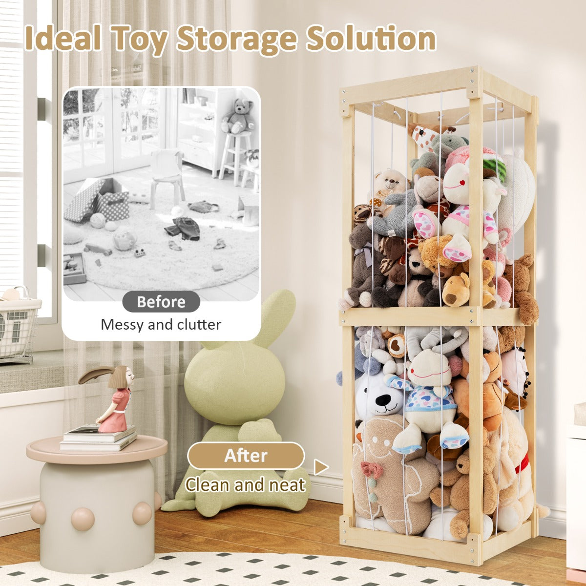 300L Large Space-saving Stuffed Toy Storage-Natural