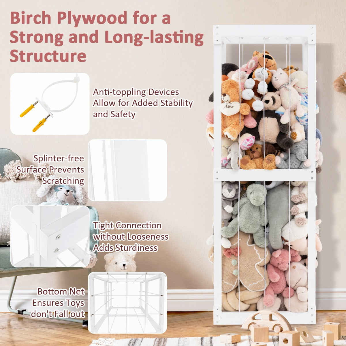 300L Large Space-saving Stuffed Toy Storage-White