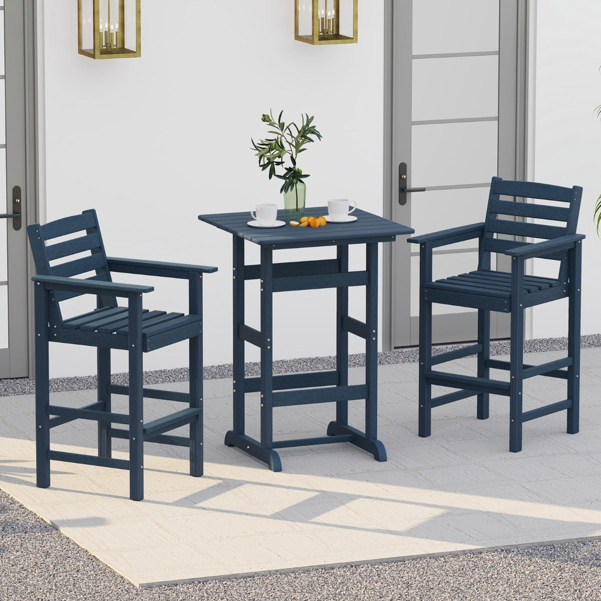 76cm x 76cm Square Bar Table with Slatted Tabletop-Navy