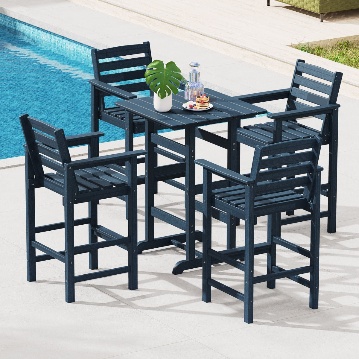 76cm x 76cm Square Bar Table with Slatted Tabletop-Navy