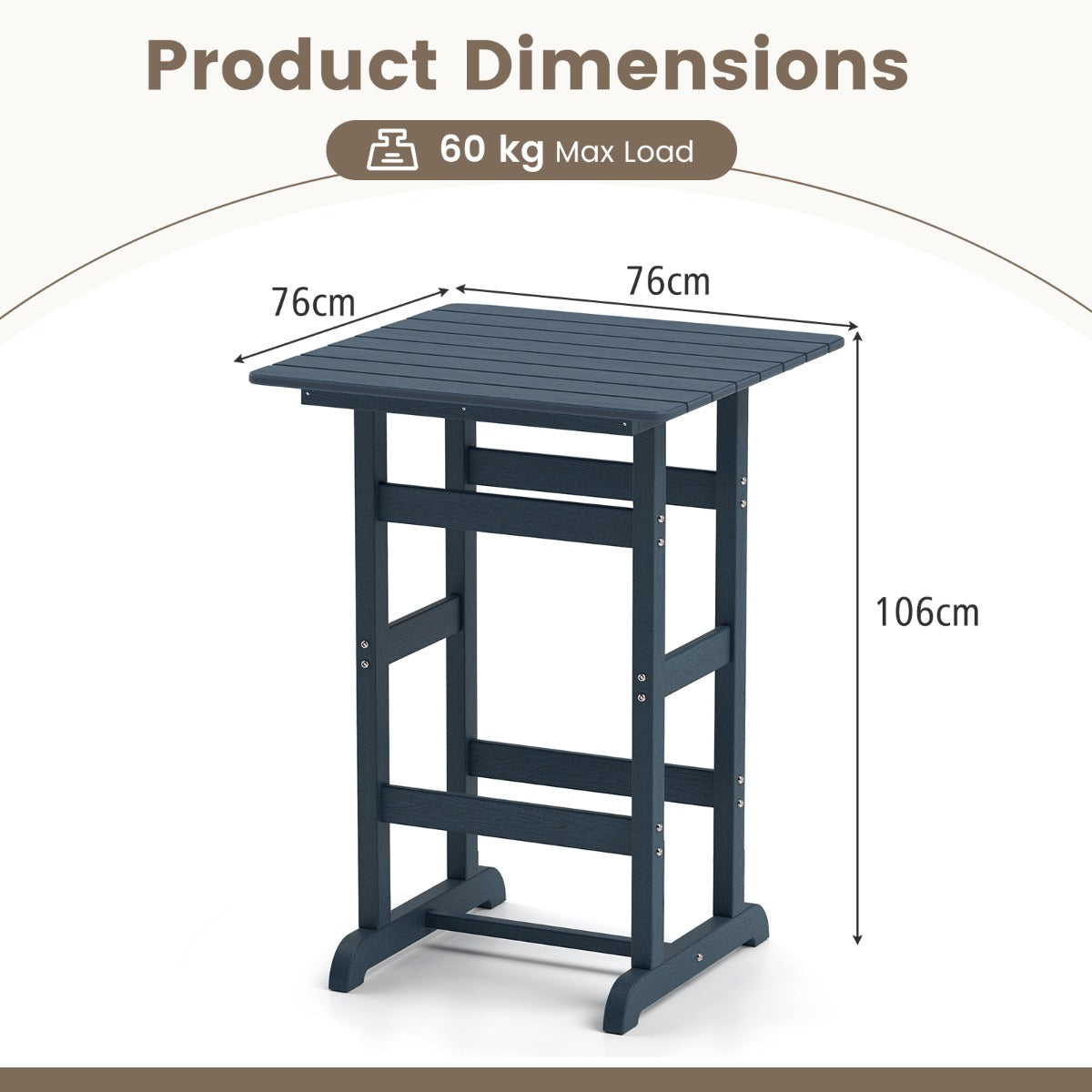 76cm x 76cm Square Bar Table with Slatted Tabletop-Navy