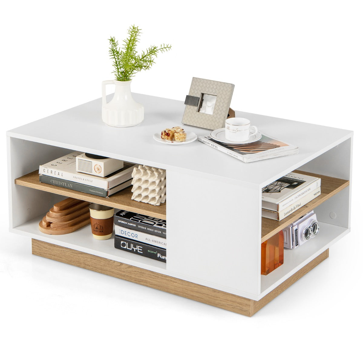 Square Coffee Table with Storage for Living Room, Study