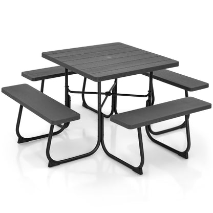 Costway 8-person Square Picnic Table Bench Set with 4 Benches 225 KG Capacity-Black