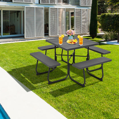 Costway 8-person Square Picnic Table Bench Set with 4 Benches 225 KG Capacity-Black