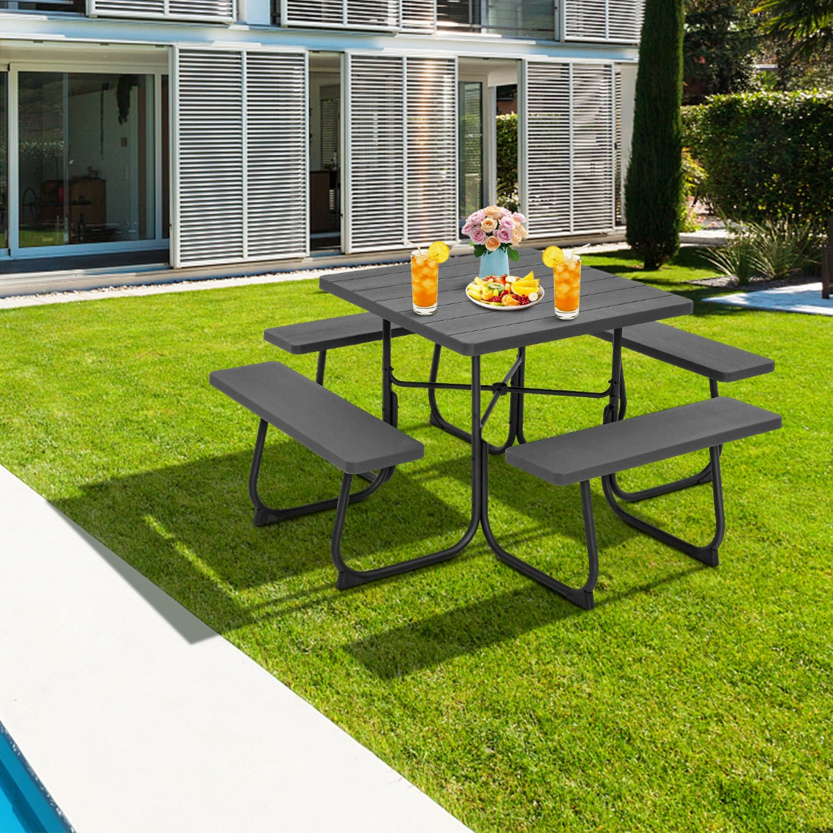 Crack-resistant and fade-resistant HDPE tabletop is designed for reliable long-term outdoor use
