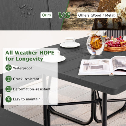 Costway 8-person Square Picnic Table Bench Set with 4 Benches 225 KG Capacity-Black