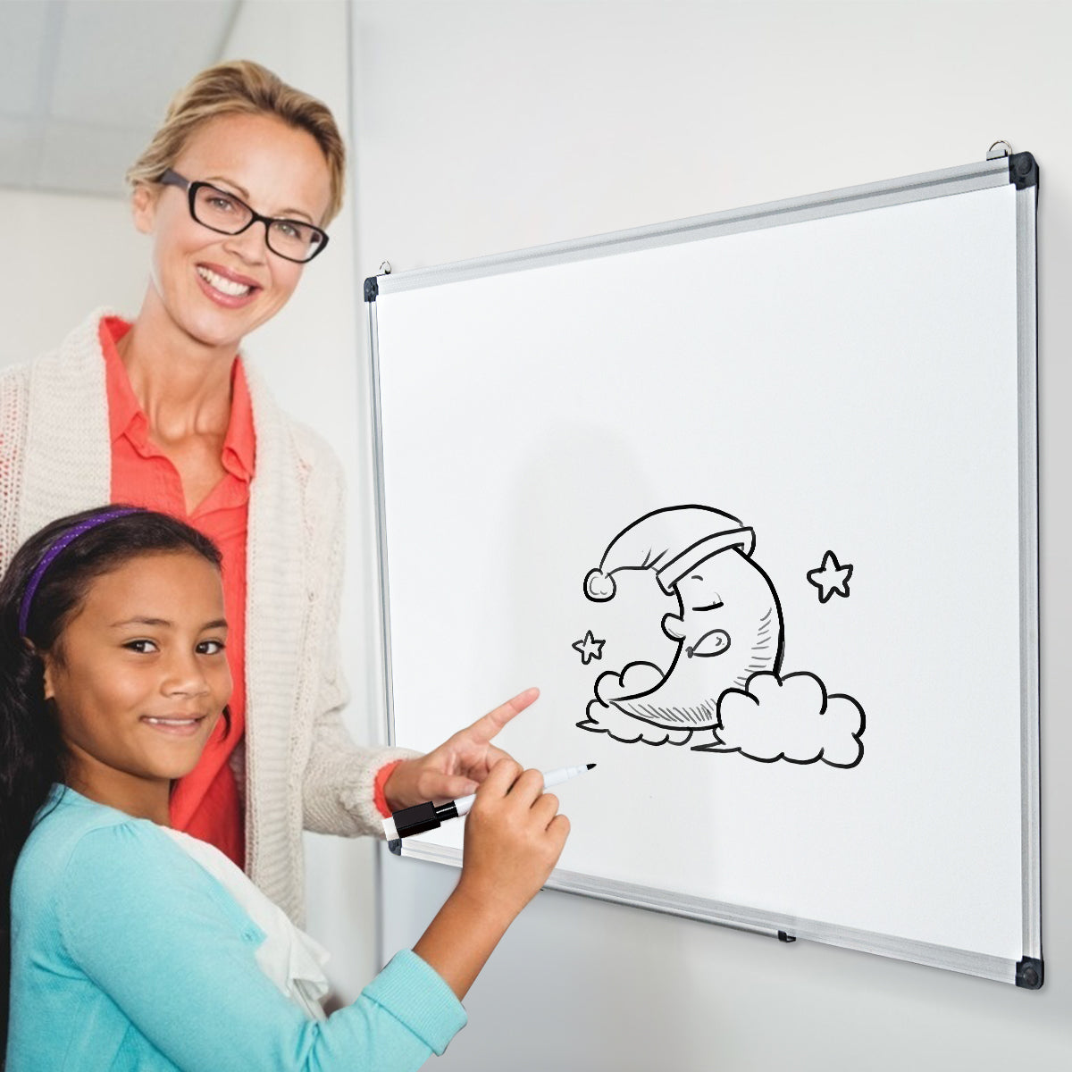 Wall Mounted Dry Erase Board with 3 Dry Erase Markers-90 x 60 CM