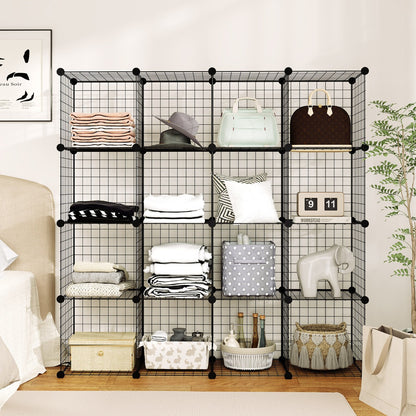 Stackable 16 Wire Cube Storage Organizer Metal Grids Storage Shelves-Black