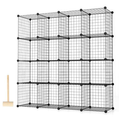 Stackable 16 Wire Cube Storage Organizer Metal Grids Storage Shelves-Black
