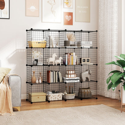 Stackable 16 Wire Cube Storage Organizer Metal Grids Storage Shelves-Black
