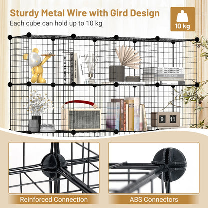 Stackable 16 Wire Cube Storage Organizer Metal Grids Storage Shelves-Black
