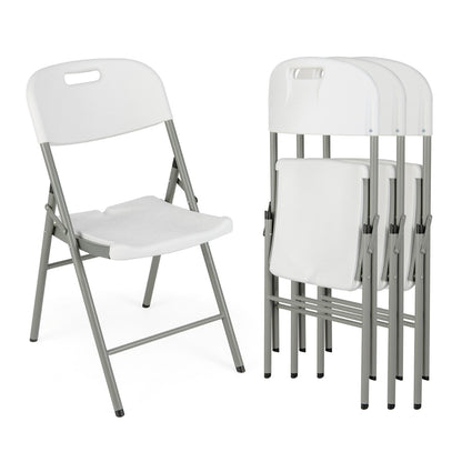 Stackable  Portable Plastic Seats with Metal Frame and Carrying Handle-White