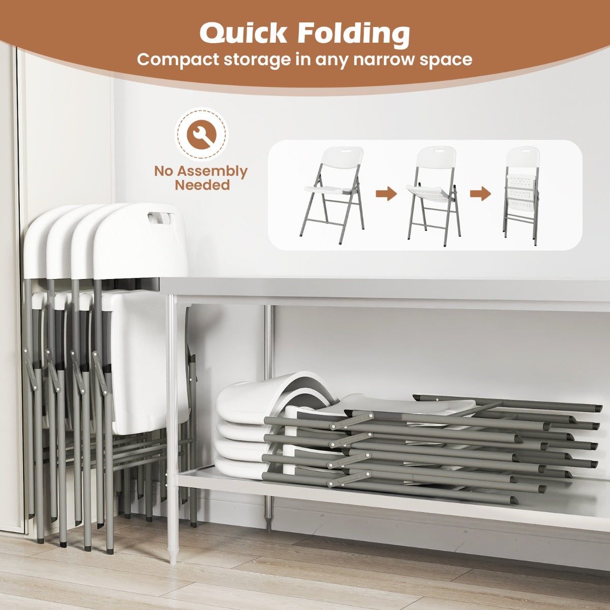 Stackable  Portable Plastic Seats with Metal Frame and Carrying Handle-White