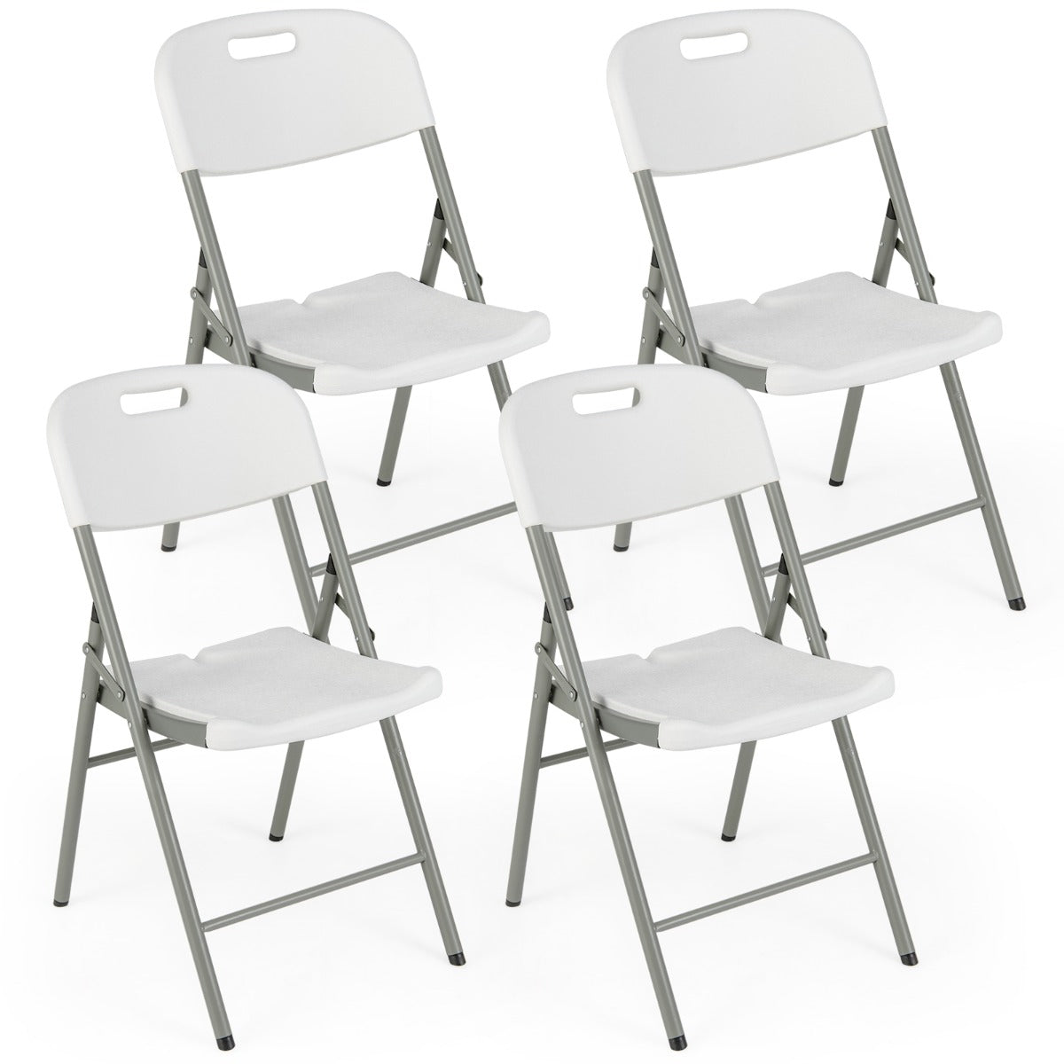 Stackable  Portable Plastic Seats with Metal Frame and Carrying Handle-White