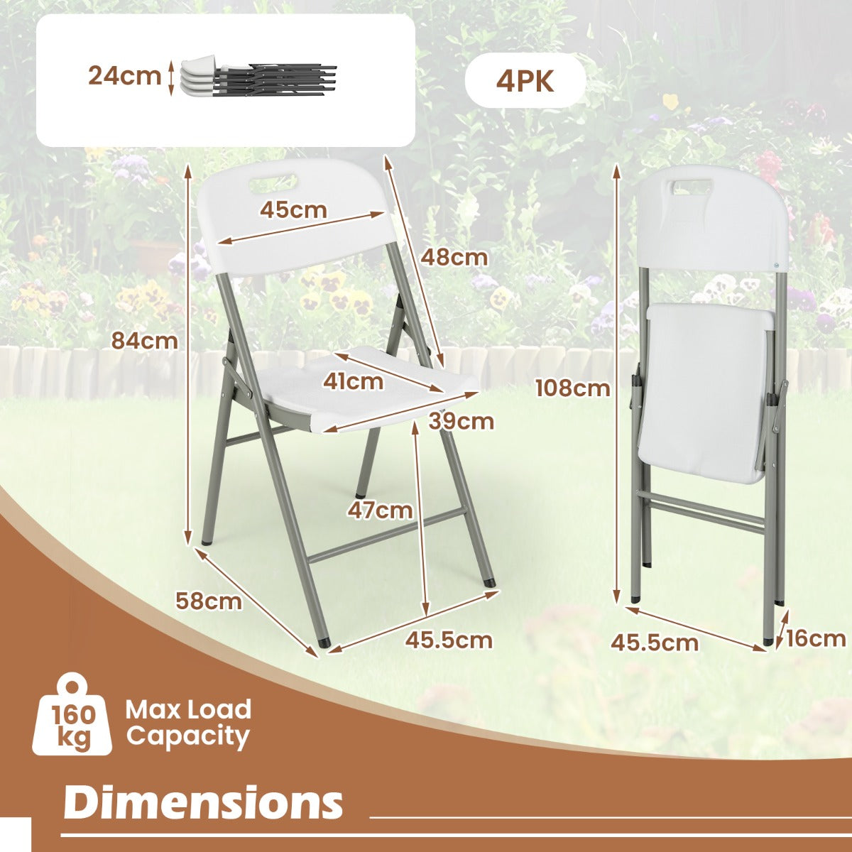 Stackable  Portable Plastic Seats with Metal Frame and Carrying Handle-White