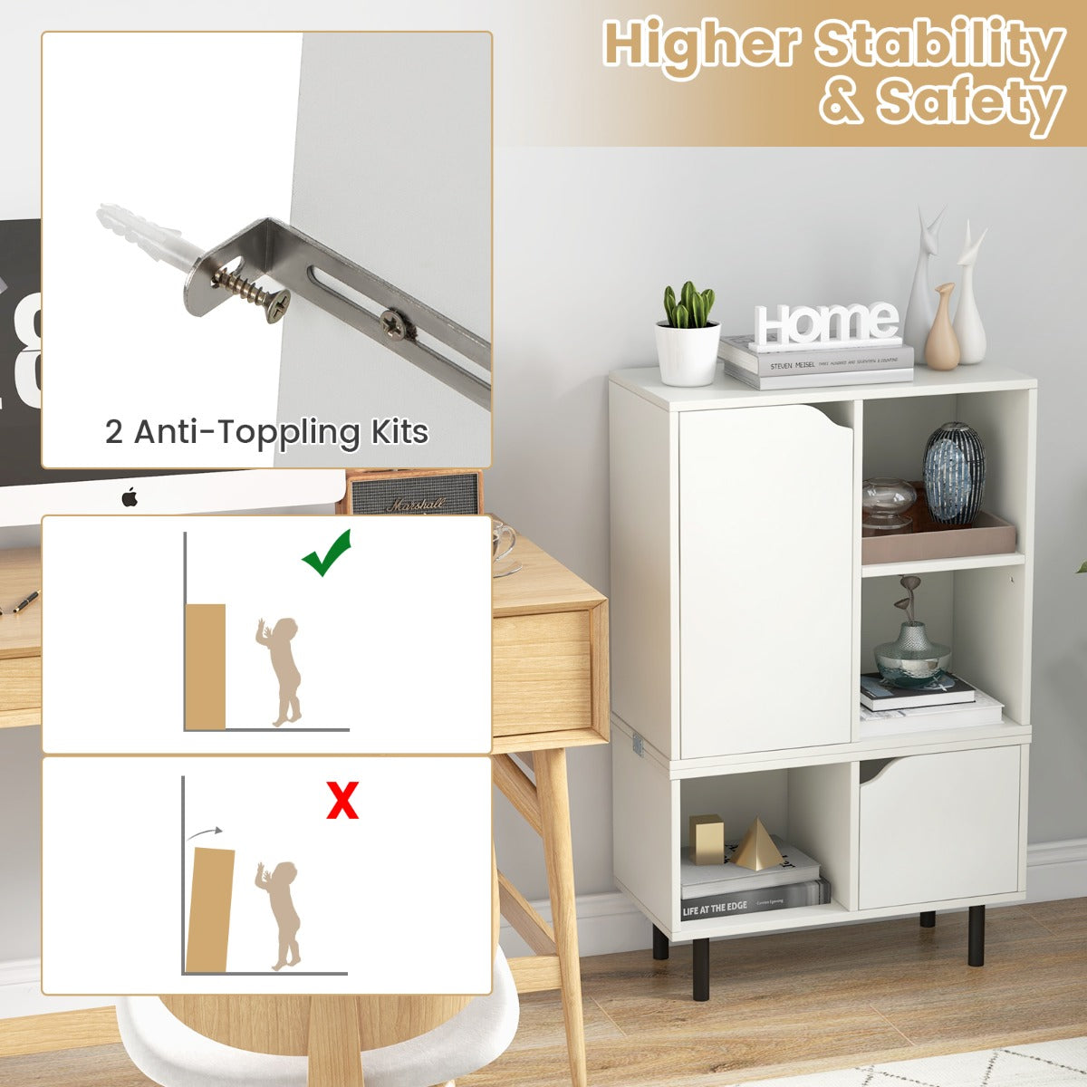 White contemporary bookshelf complements living rooms, bedrooms, studies, and home offices