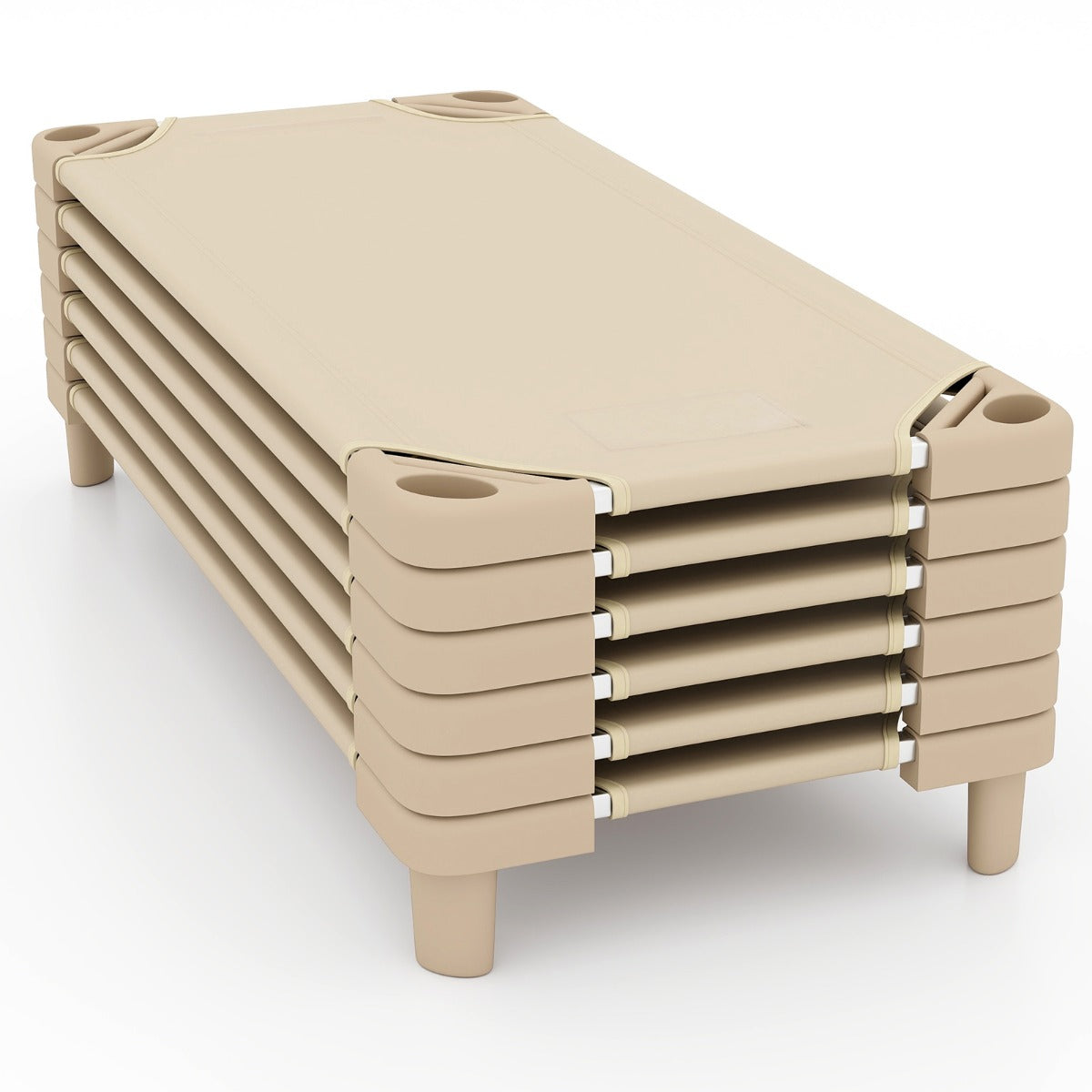 Stackable Daycare Cot with Easy Lift Corner and Detachable Oxford Cloth-Beige