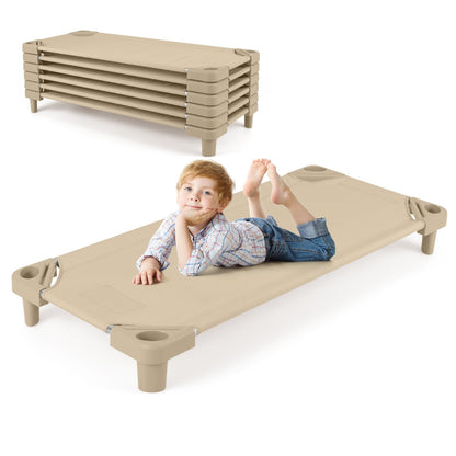 Stackable Daycare Cot with Easy Lift Corner and Detachable Oxford Cloth-Beige
