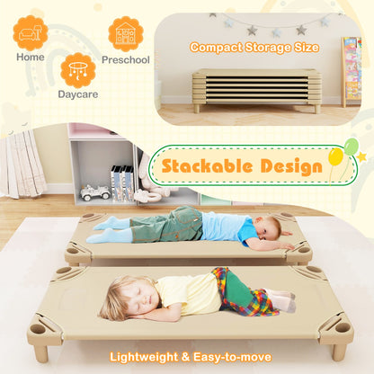 Stackable Daycare Cot with Easy Lift Corner and Detachable Oxford Cloth-Beige