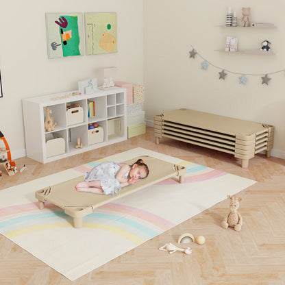 Stackable Daycare Cot with Easy Lift Corner and Detachable Oxford Cloth-Beige