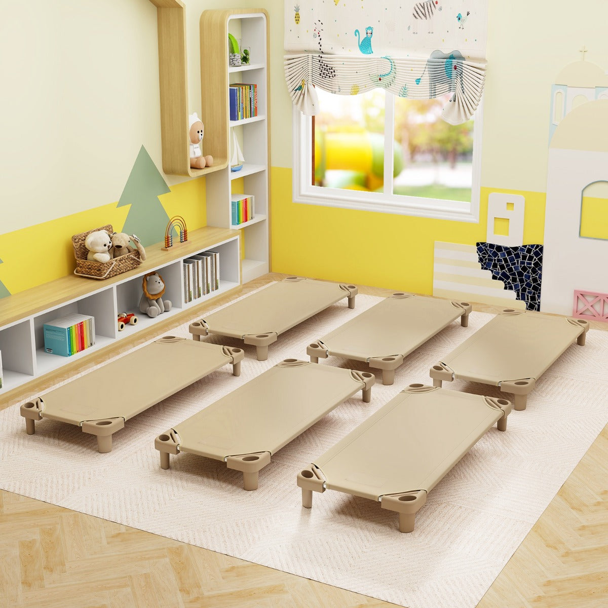 Stackable Daycare Cot with Easy Lift Corner and Detachable Oxford Cloth-Beige
