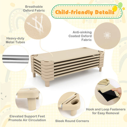 Stackable Daycare Cot with Easy Lift Corner and Detachable Oxford Cloth-Beige