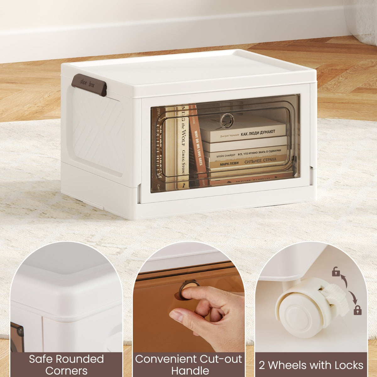 3-Pack 75/105 L Stackable Storage Bins Collapsible Storage Boxes-White-M