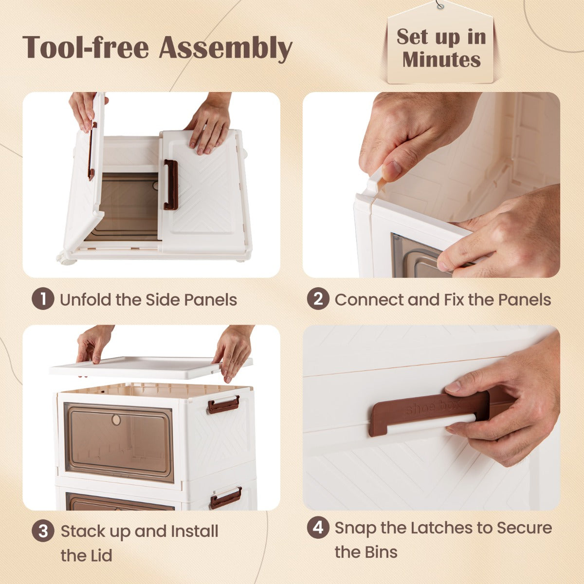 3-Pack 75/105 L Stackable Storage Bins Collapsible Storage Boxes-White-M
