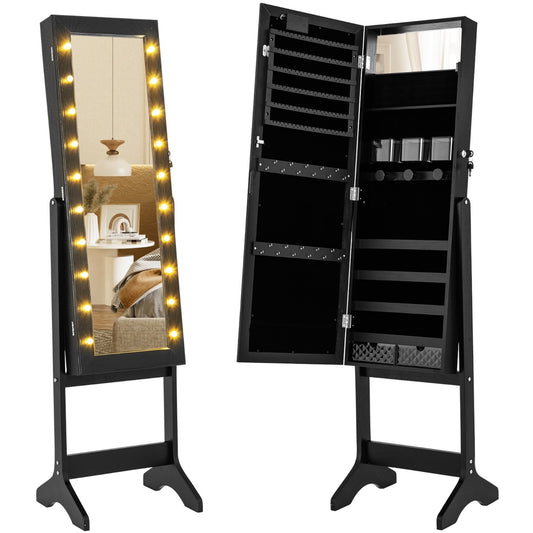 Standing Jewelry Armoire Organizer with Full-Length Mirror-Black