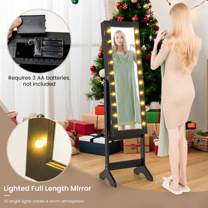 Standing Jewelry Armoire Organizer with Full-Length Mirror-Black