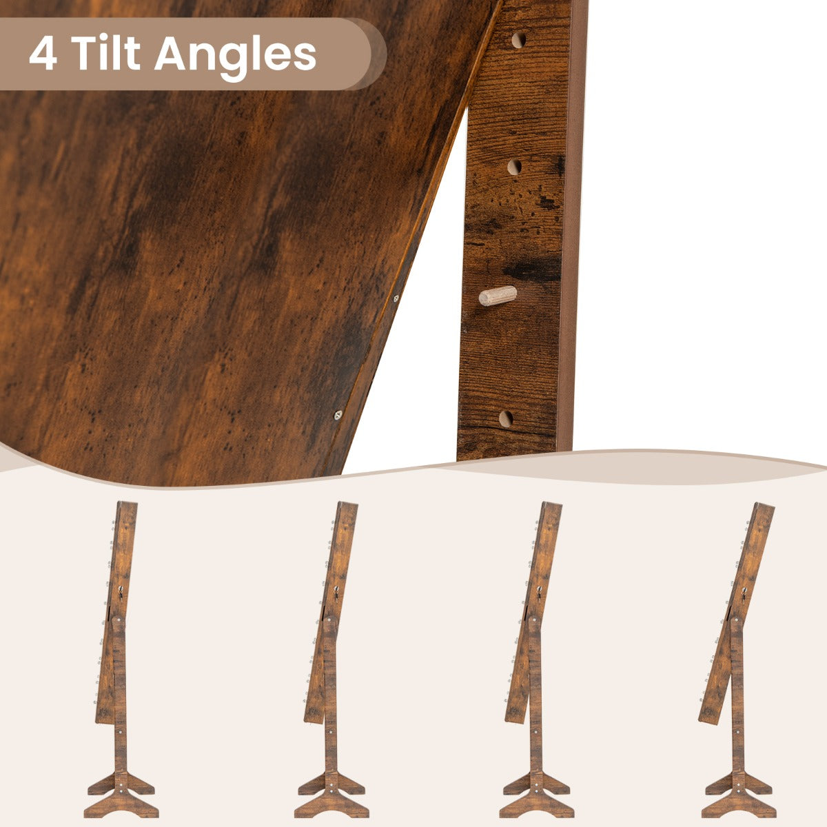 Standing Jewelry Armoire Organizer with Full-Length Mirror-Rustic Brown