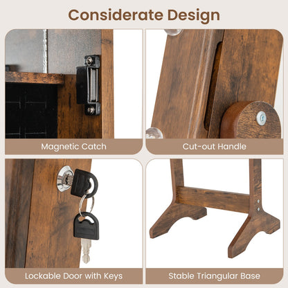 Standing Jewelry Armoire Organizer with Full-Length Mirror-Rustic Brown