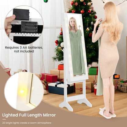 Standing Jewelry Armoire Organizer with Full-Length Mirror-White