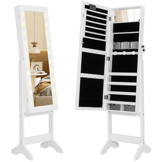 Standing Jewelry Armoire Organizer with Full-Length Mirror-White