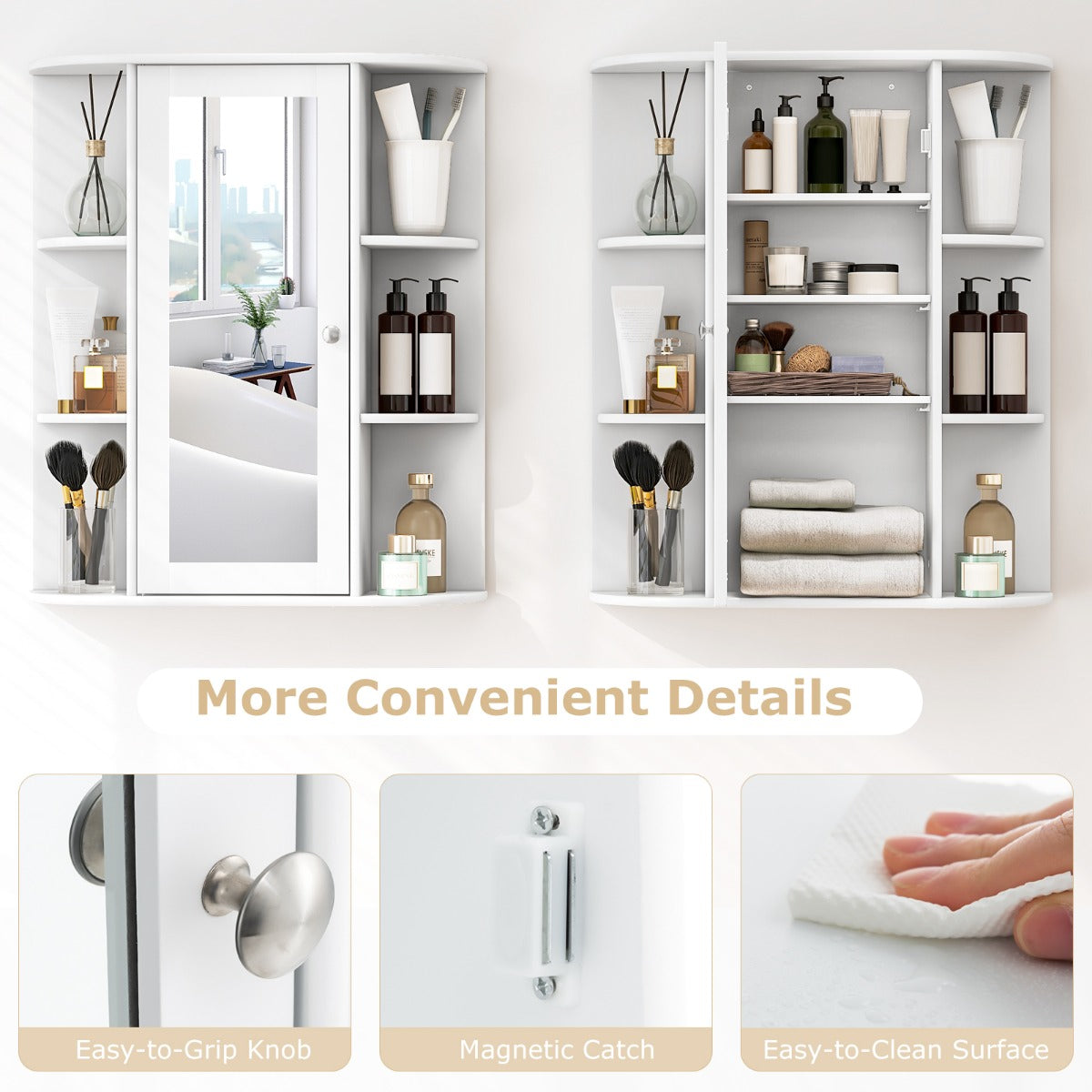 70cm Wall Mounted Storage Cabinet with Single Mirror Door-White