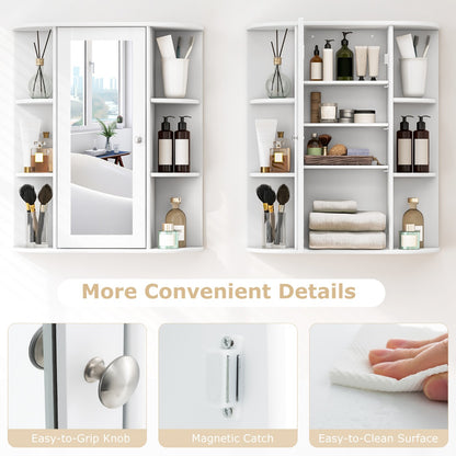 70cm Wall Mounted Storage Cabinet with Single Mirror Door-White