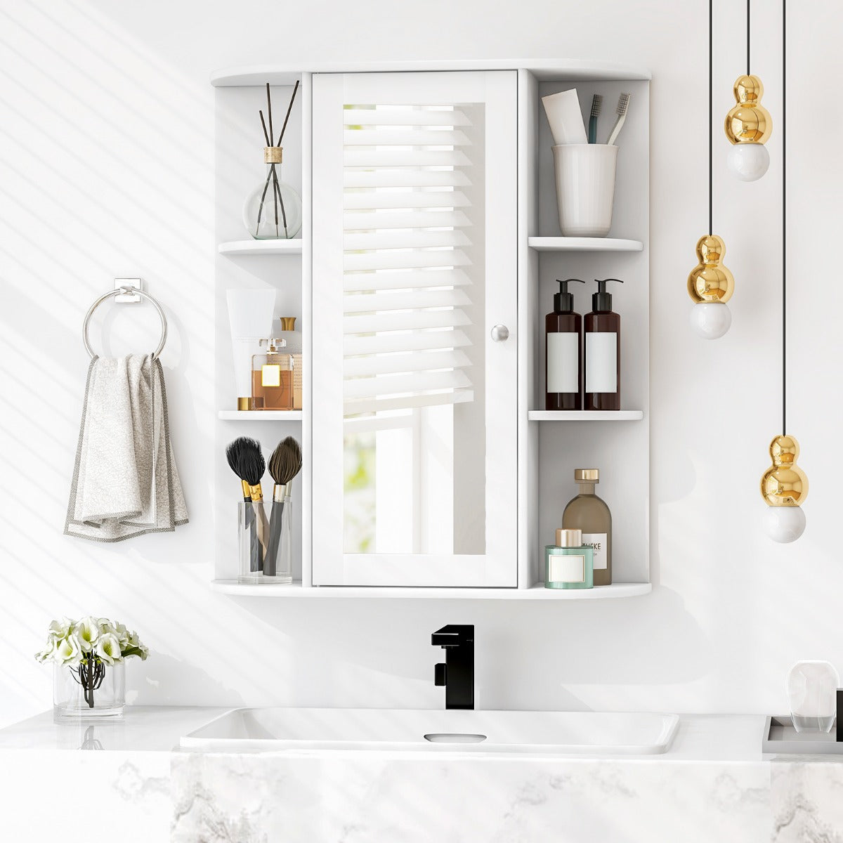 70cm Wall Mounted Storage Cabinet with Single Mirror Door-White