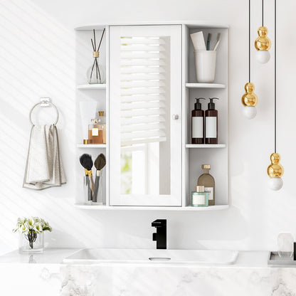 70cm Wall Mounted Storage Cabinet with Single Mirror Door-White