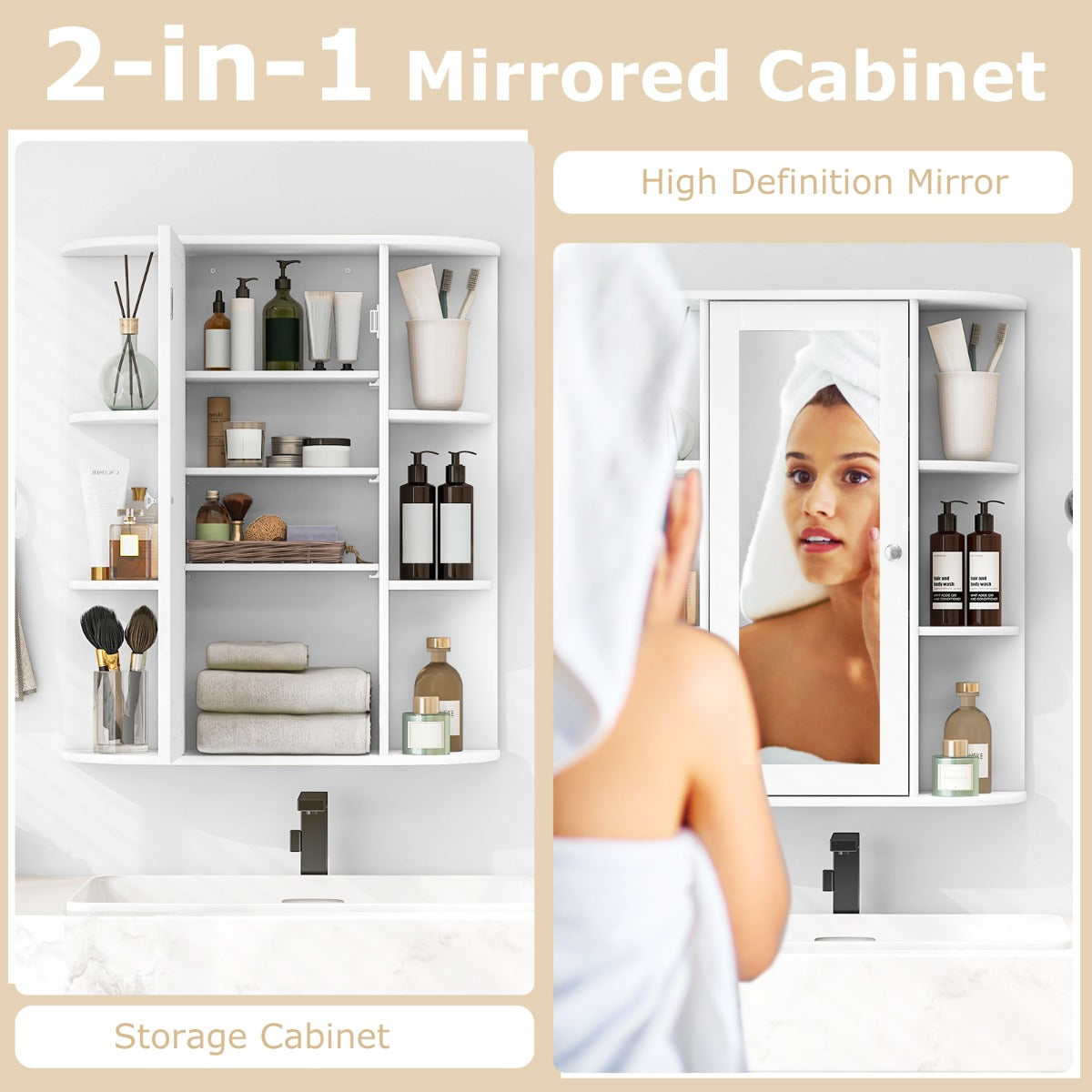 70cm Wall Mounted Storage Cabinet with Single Mirror Door-White