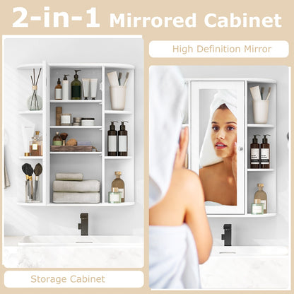 70cm Wall Mounted Storage Cabinet with Single Mirror Door-White