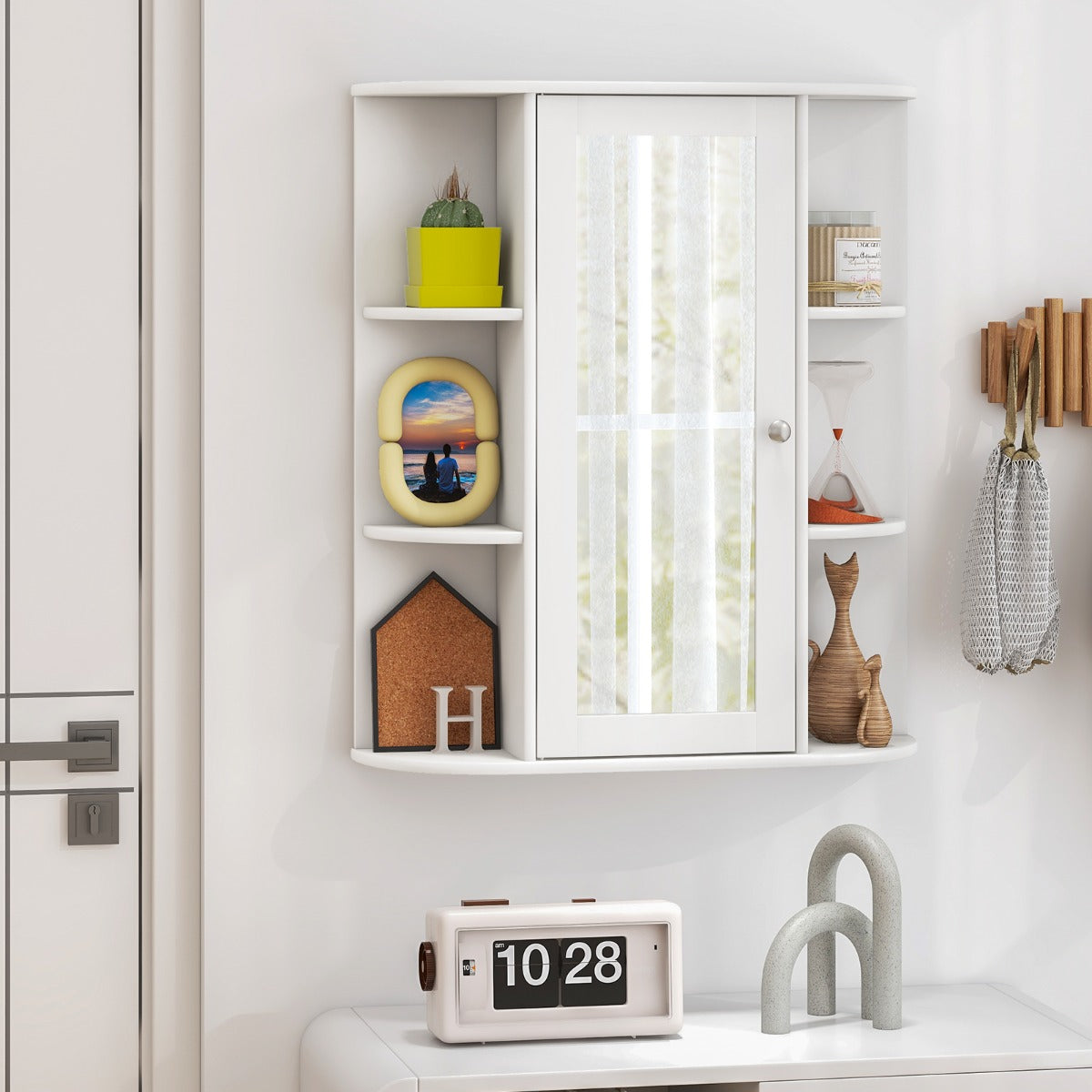 70cm Wall Mounted Storage Cabinet with Single Mirror Door-White