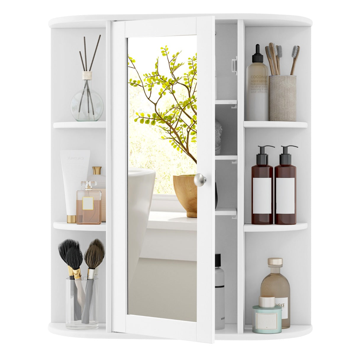 70cm Wall Mounted Storage Cabinet with Single Mirror Door-White