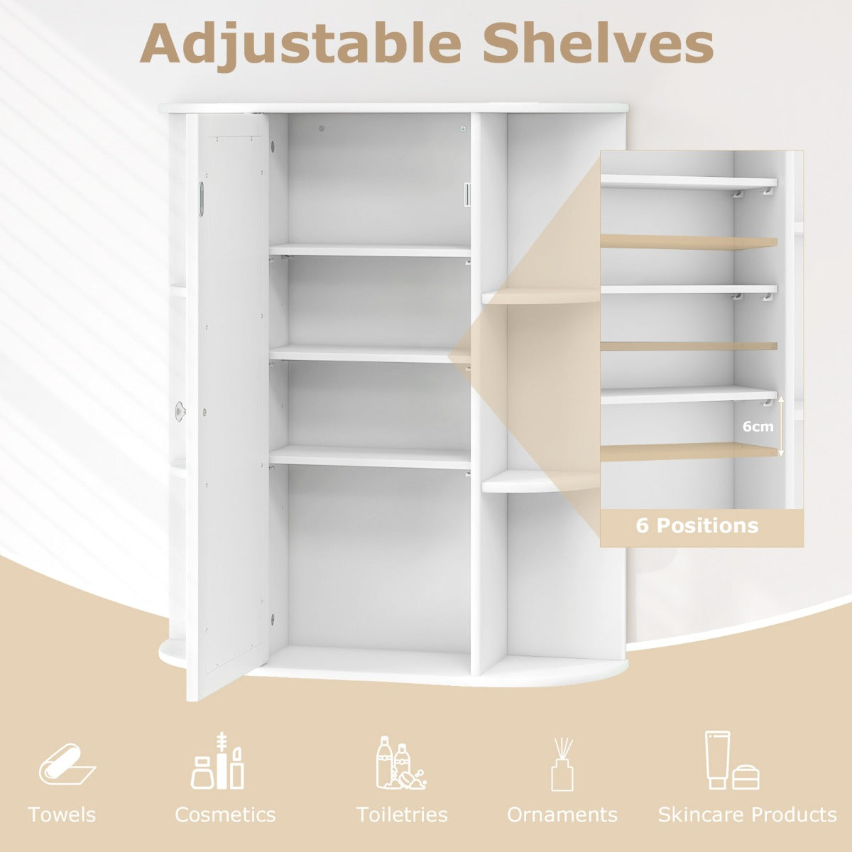 70cm Wall Mounted Storage Cabinet with Single Mirror Door-White