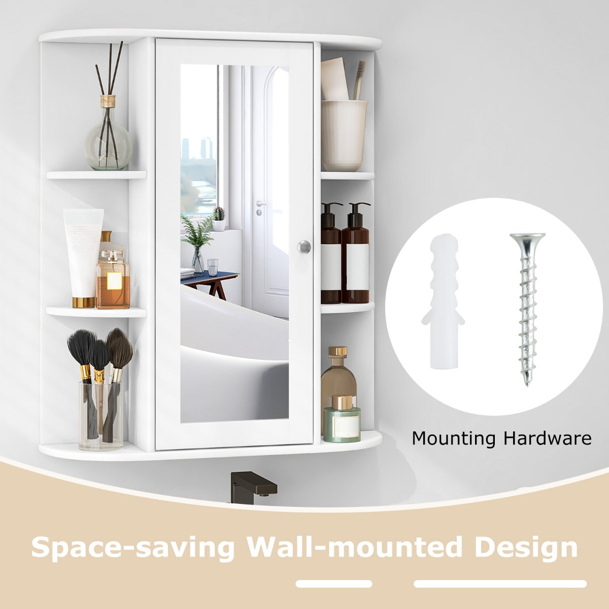 70cm Wall Mounted Storage Cabinet with Single Mirror Door-White