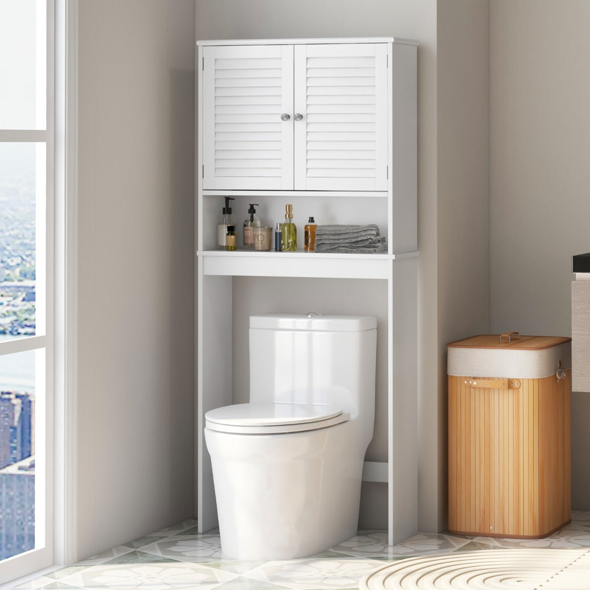 Over-The-Toilet Storage Cabinet with 2-Door Cabinet and Adjustable Shelf
