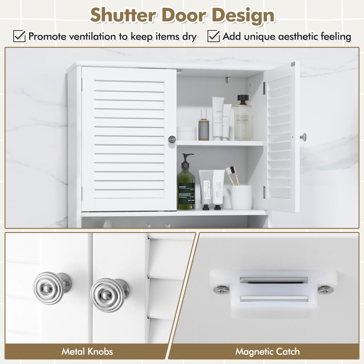 Over-The-Toilet Storage Cabinet with 2-Door Cabinet and Adjustable Shelf
