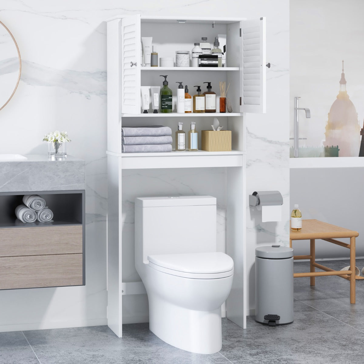 Over-The-Toilet Storage Cabinet with 2-Door Cabinet and Adjustable Shelf