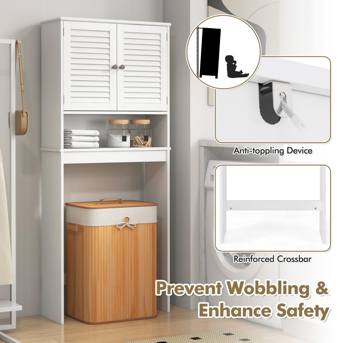 Over-The-Toilet Storage Cabinet with 2-Door Cabinet and Adjustable Shelf