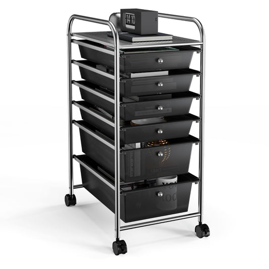 Costway Rolling Storage Cart with Removable Drawers and Lockable Wheels for Home Office School-Black